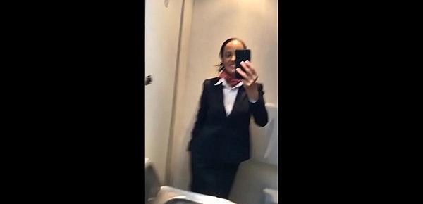  latina stewardess joins the masturbation mile high club in the lavatory and cums